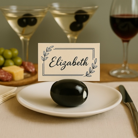 Olive Place Card Holders – Set of 4 | Martini Party Table Decor Hand Sculpted - Picture 2 of 10